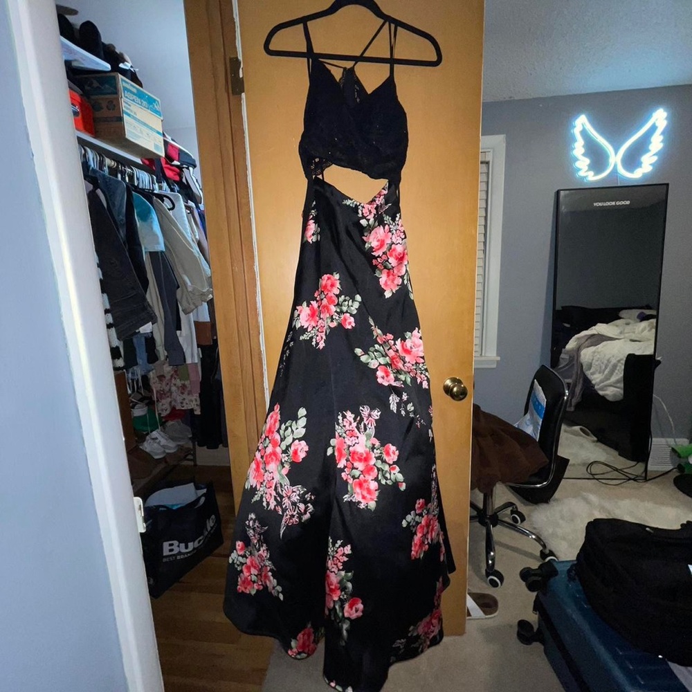 Black and Floral 2 piece Prom Dress